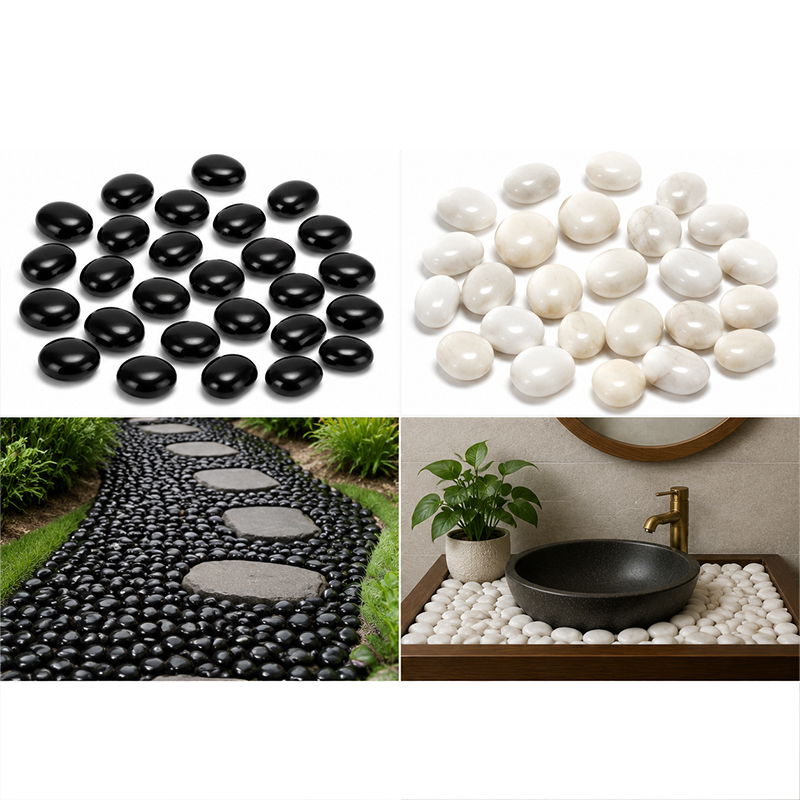 Aquarium Fish Black - White&Black Polished River Rocks 200g-400g, Smooth